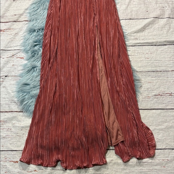 NWT Lulus Desme Rose Pink Satin Plisse Strapless Maxi Dress - Picture 6 of 8